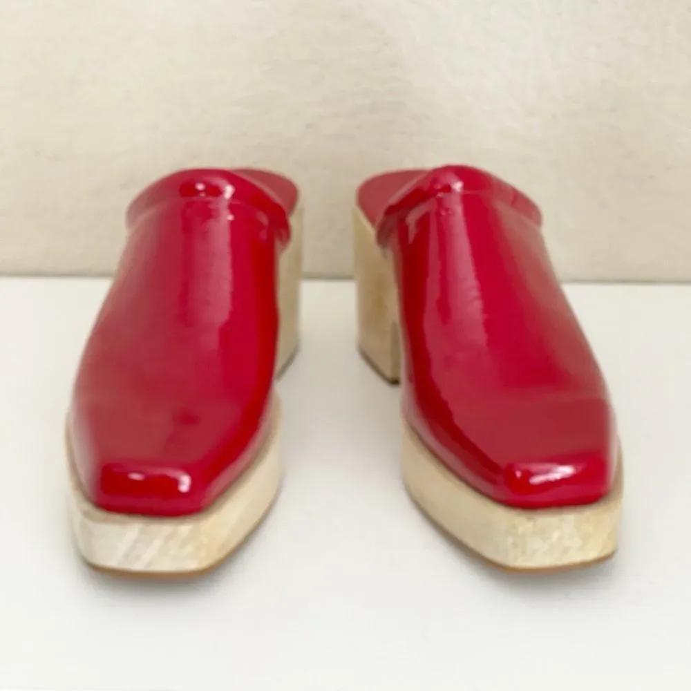 Rachel Comey Salta Clog red patent leather square toe wooden platform Clog - Picture 6 of 10